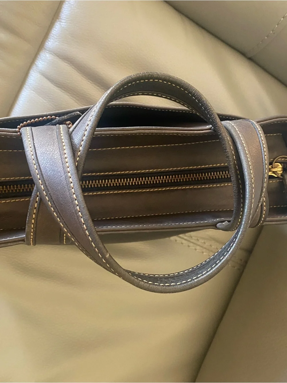 Vintage Coach Slate Gray Bleeker Leather Satchel with Contrast Stitching